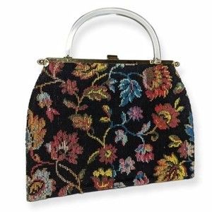 Vintage Two in One Convertible Tapestry Frame Bag Acrylic Handle